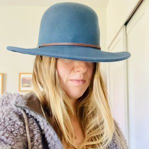 Brixton Tiller- Wide Brim Felt Fedora Hat Slate Blue